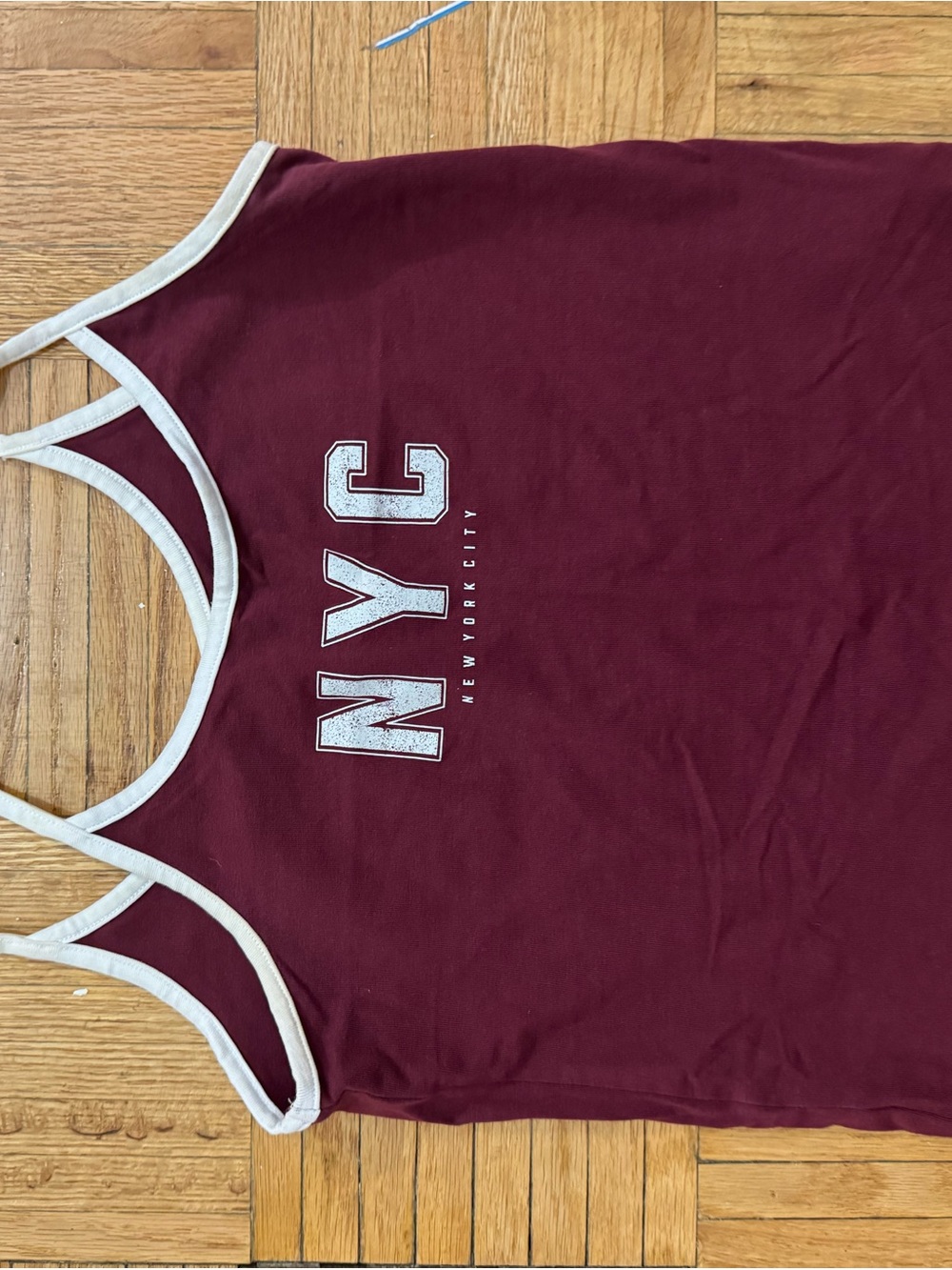 H&M Burgundy Racerback Tank with White Trim and NYC Graphic